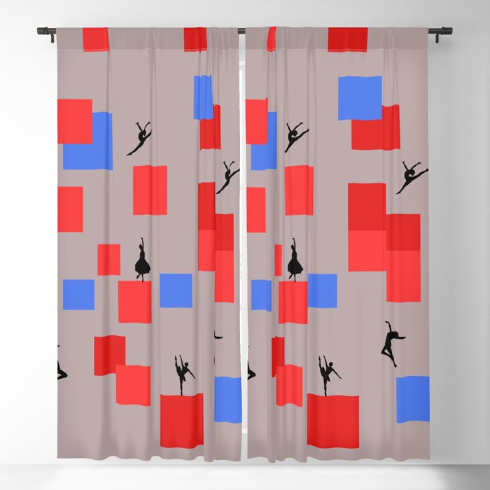 Dancing like Piet Mondrian - Composition in Color A. Composition with Red, and Blue on the light brown background Blackout Curtain