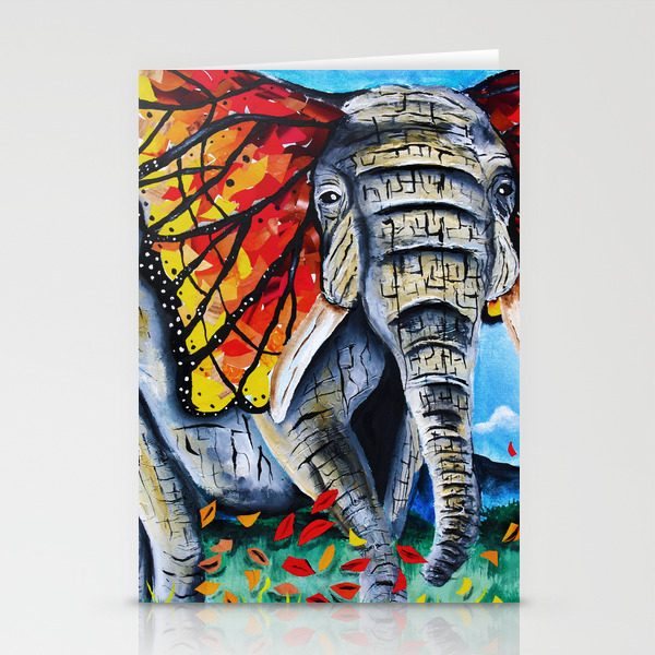 Elephant Painting Butterfly Monarch Fall Leaves Elephant