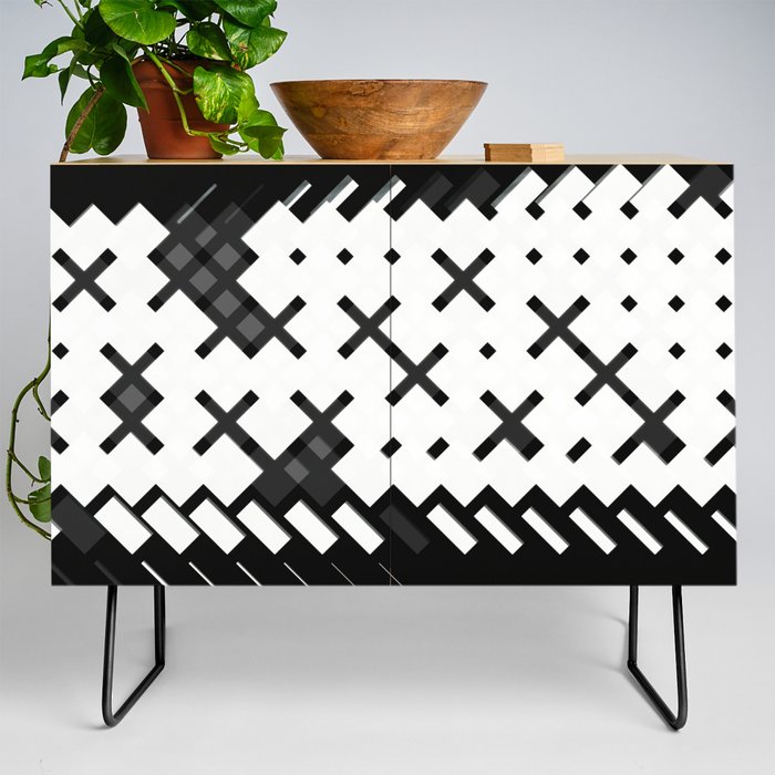 Black and white abstract of geometric patterns Credenza