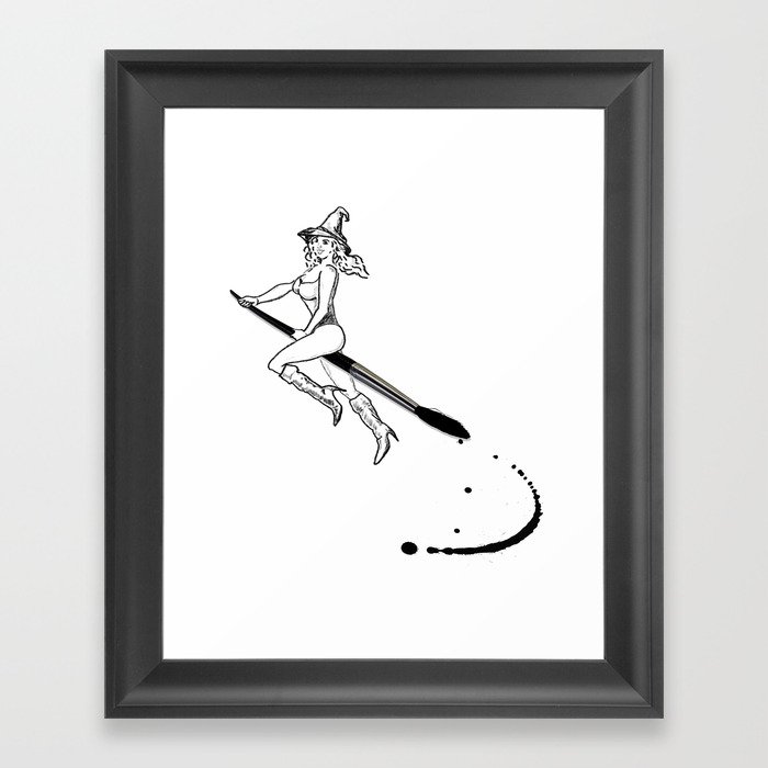 broom and brush witchcraft Framed Art Print