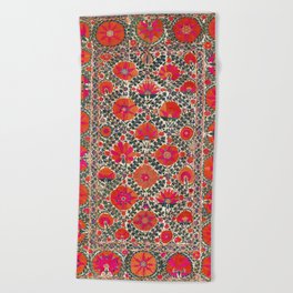 Kermina Suzani Uzbekistan Colorful Embroidery Print Beach Towel