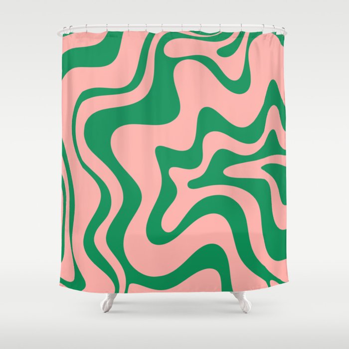 Liquid Swirl Retro Abstract Pattern in Pink and Bright Green Shower Curtain