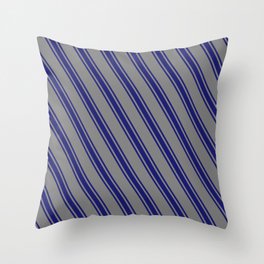 [ Thumbnail: Gray & Midnight Blue Colored Lined Pattern Throw Pillow ]