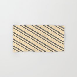 [ Thumbnail: Dim Gray & Tan Colored Striped/Lined Pattern Hand & Bath Towel ]