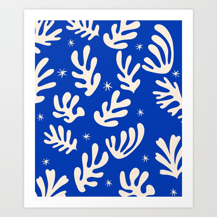 Seaweed Pattern Blue Matisse Inspired Art Print