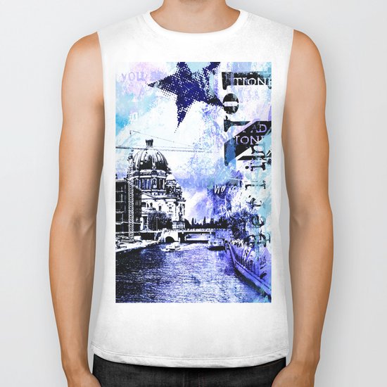 Berlin urban blue mixed media art Biker Tank