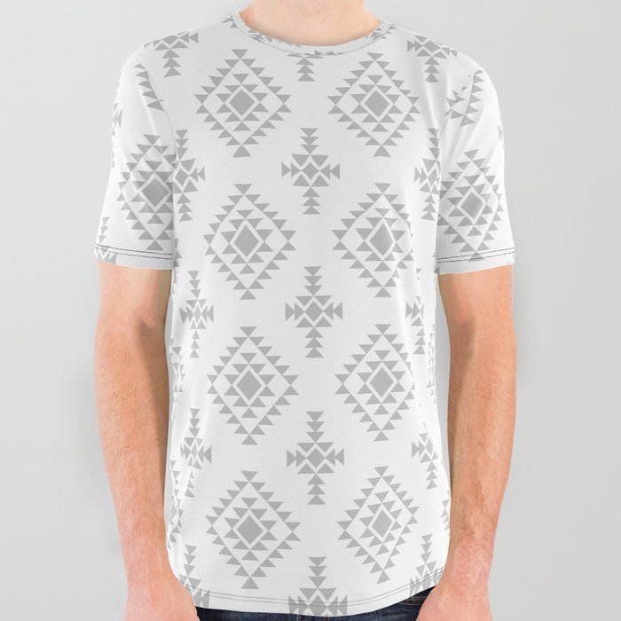 Light Grey Native American Tribal Pattern All Over Graphic Tee