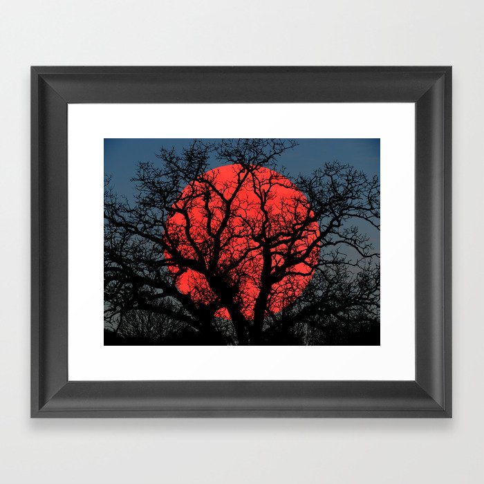Tree Blood Moon Midnight Blue Sky Cottage Decor Art A474 Framed Art Print