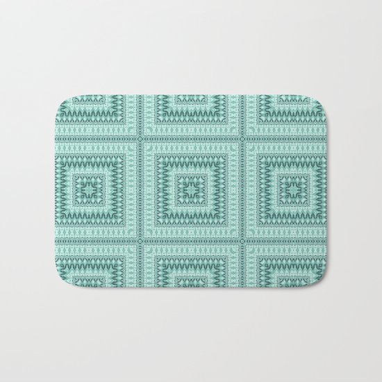 Ornament ethnic square in shades of green . Bath Mat