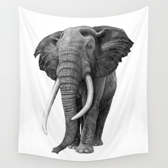 Bull Elephant Drawing In Pencil Wall Tapestry By Sean Fleming