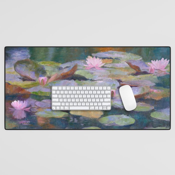 Pink Water Lily Reflection Desk Mat