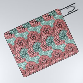 coral pink and mint green dahlia sun lovers courtyard garden flowers Picnic Blanket