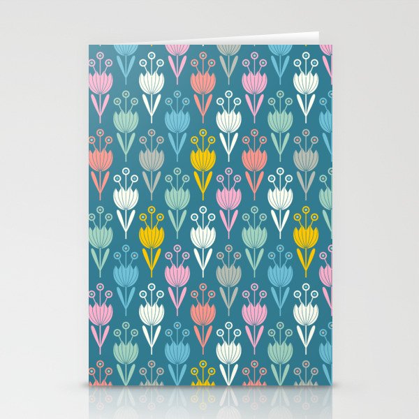 SPRING TULIPS FLORAL PATTERN on BLUE BACKGROUND Stationery Cards