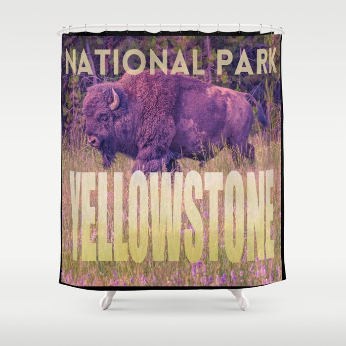 Yellowstone National Park Wyoming Buffalo Wildlife Photography Print Shower Curtain