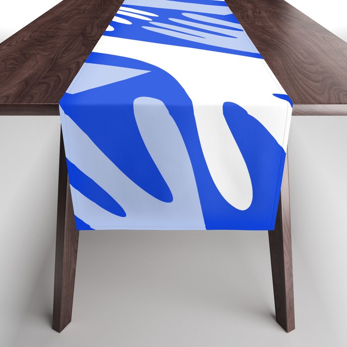 Show of Hands Retro Modern Abstract Pattern in Royal Blue, Light Blue, and White Table Runner