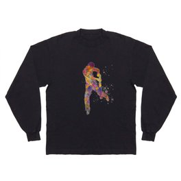 Cricket player in watercolor Long Sleeve T-shirt