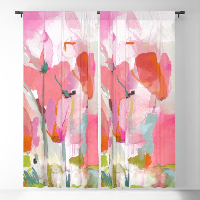 Floral abstract pink art Blackout Curtain