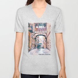Carrer del Bisbe - Barcelona V Neck T Shirt