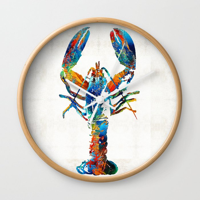 Colorful Lobster Art by Sharon Cummings Wall Clock