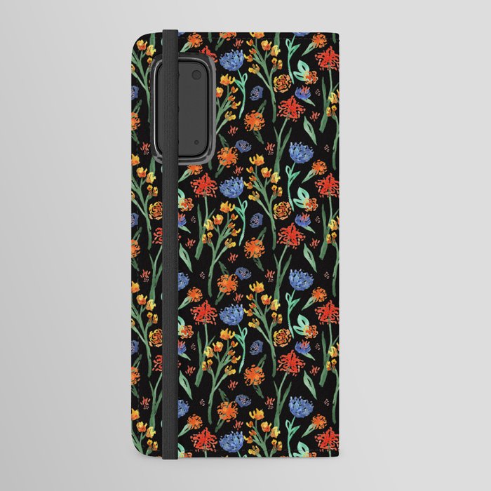 Red, blue and orange flower collection black background Android Wallet Case