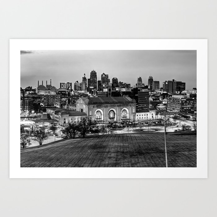 Kansas City Monochrome BW Chiefs Skyline Art Print by Gregory Ballos