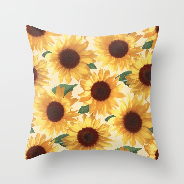 Happy Yellow Sunflowers Throw Pillow