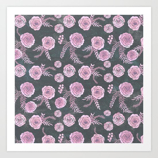 Peony Pattern Grey Art Print