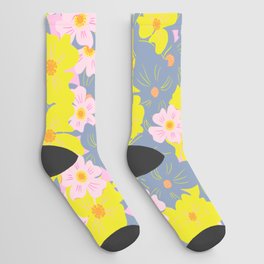 Pastel Spring Flowers On Pink Socks
