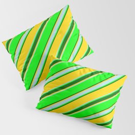 [ Thumbnail: Lime, Dark Green, Yellow & Powder Blue Colored Lines/Stripes Pattern Pillow Sham ]