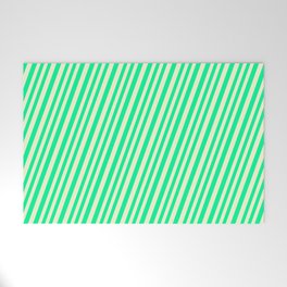 [ Thumbnail: Light Yellow and Green Colored Lined/Striped Pattern Welcome Mat ]
