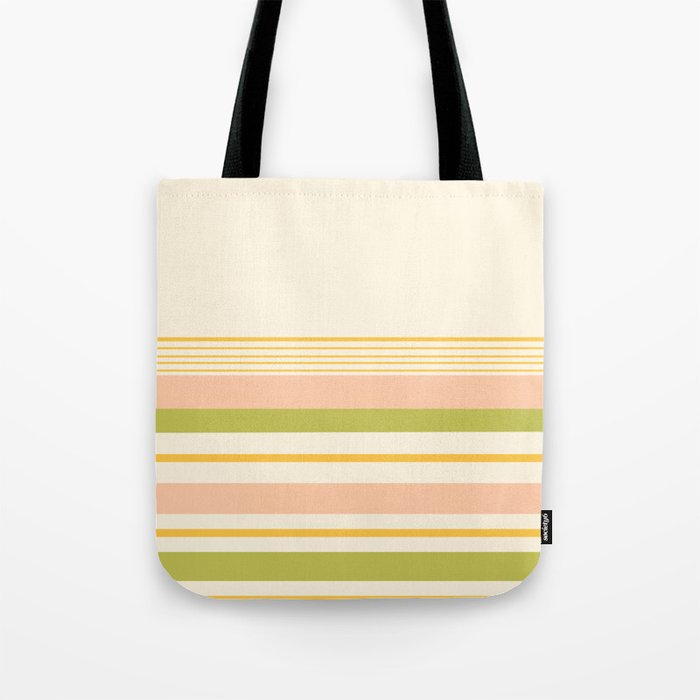 Half Stripes Minimalist Pattern in Retro Blush Pink, Light Avocado Green, and Marigold on Cream Tote Bag