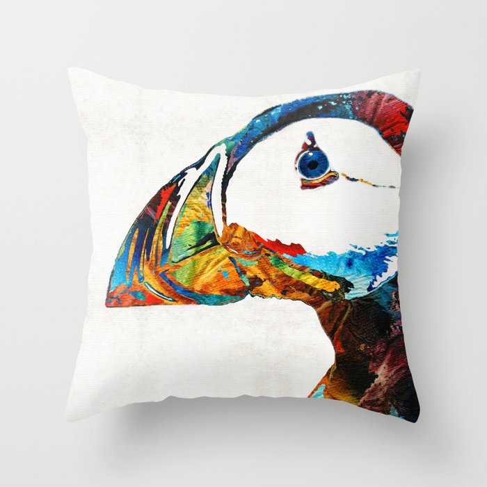 Colorful Puffin Art By Sharon Cummings Throw Pillow