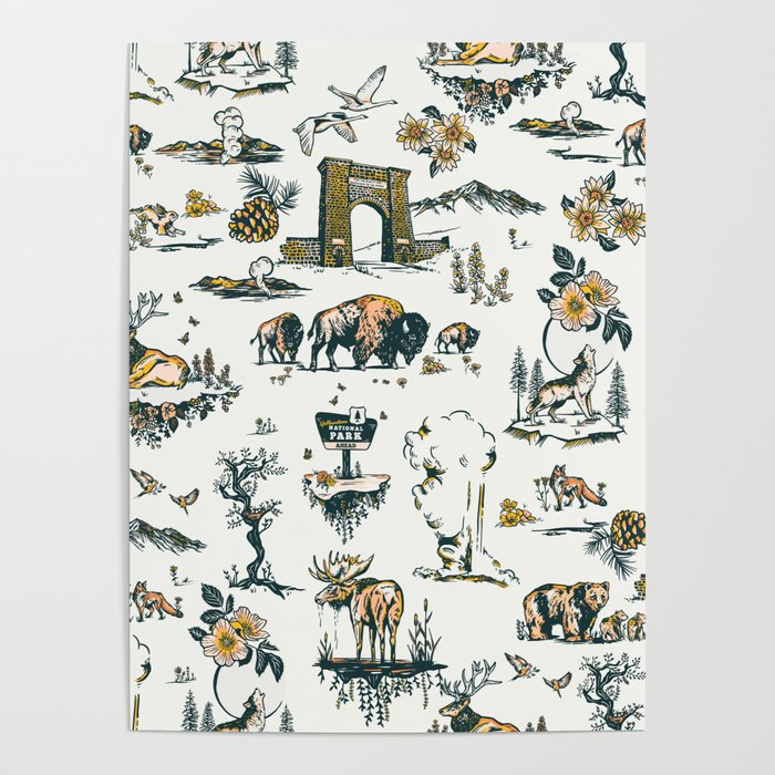 Yellowstone National Park Travel Pattern Design Poster
