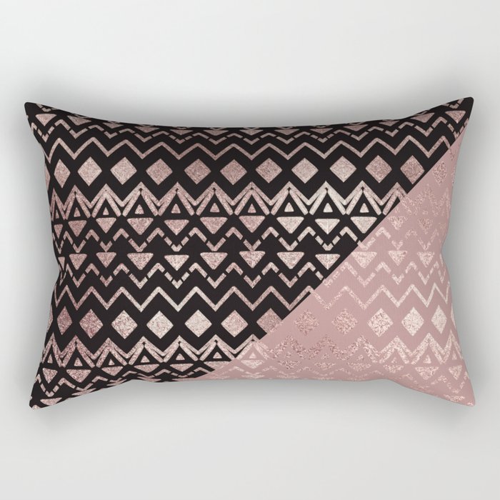 Rose Gold Hand Drawn Tribal Aztec Geometric Rectangular Pillow
