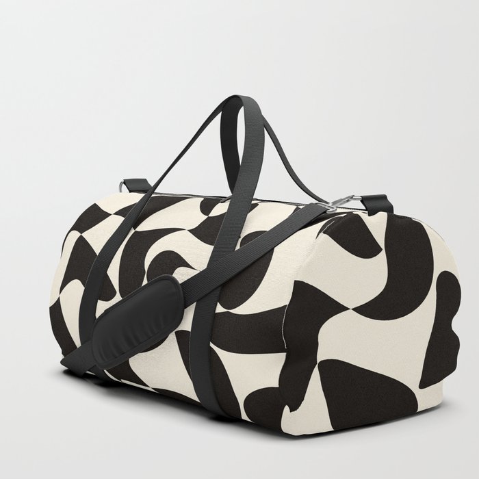  Black&White Warped Wavy Check Duffle Bag