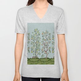 Chinoiserie Citrus Grove Mural Multicolor V Neck T Shirt