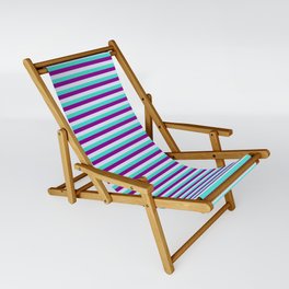 [ Thumbnail: Turquoise, Dark Magenta, and Lavender Colored Stripes/Lines Pattern Sling Chair ]