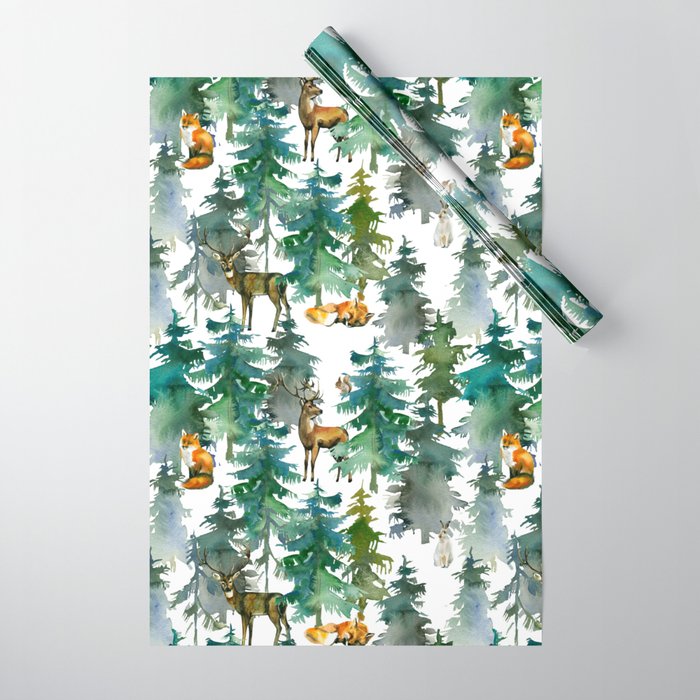 Woodland Friends Wild Animals In Forest Wrapping Paper by Bear