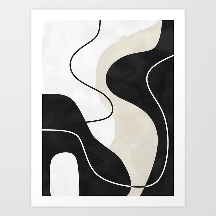 Modern Contemporary Abstract Black White and Beige No5 Art Print