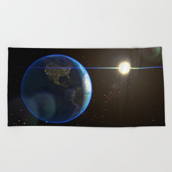 Night Lighted Earth from space Beach Towel