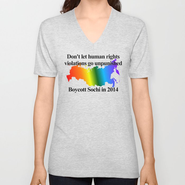Boycott Sochi - Rainbow Flag Gradient V Neck T Shirt