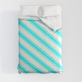 [ Thumbnail: Mint Cream & Aqua Colored Lined/Striped Pattern Comforter ]