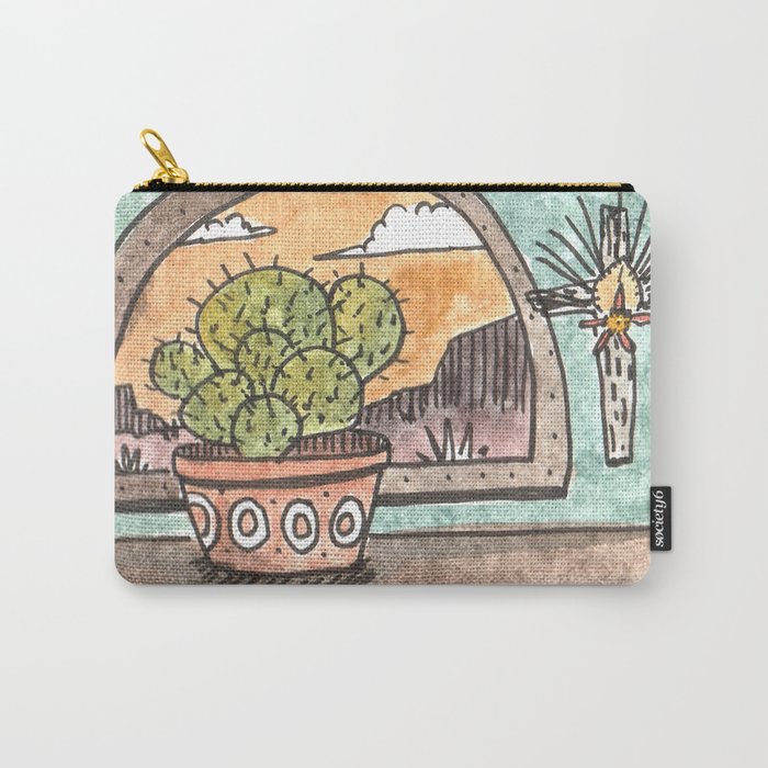 New Mexico Sunset With Cactus & Cross Carry-All Pouch