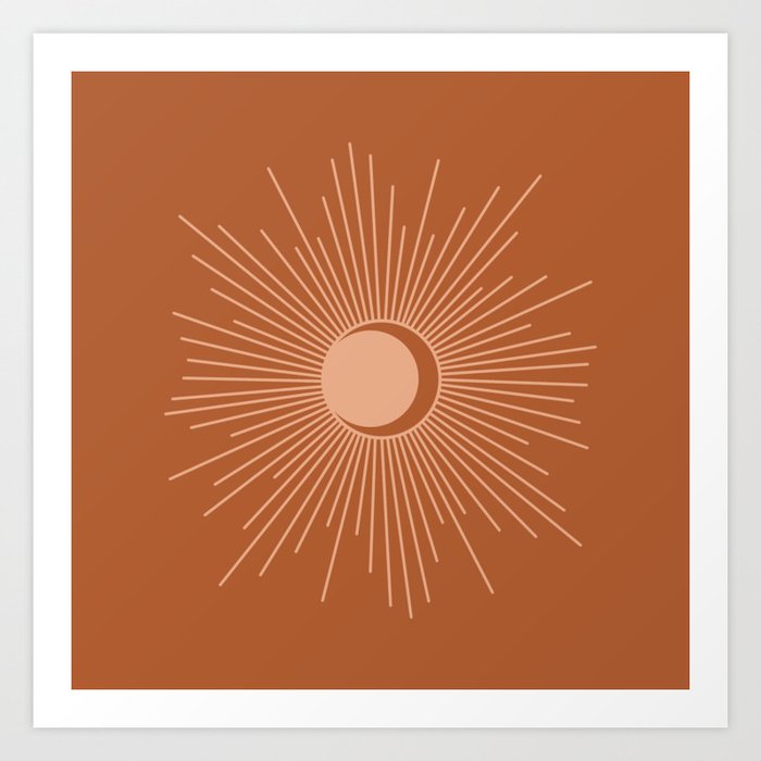 Sun and Moon Minimalist Sunburst in Terracotta Earth Tones Art Print