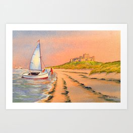 Dinghy Sailing At Bamburgh Beach Art Print