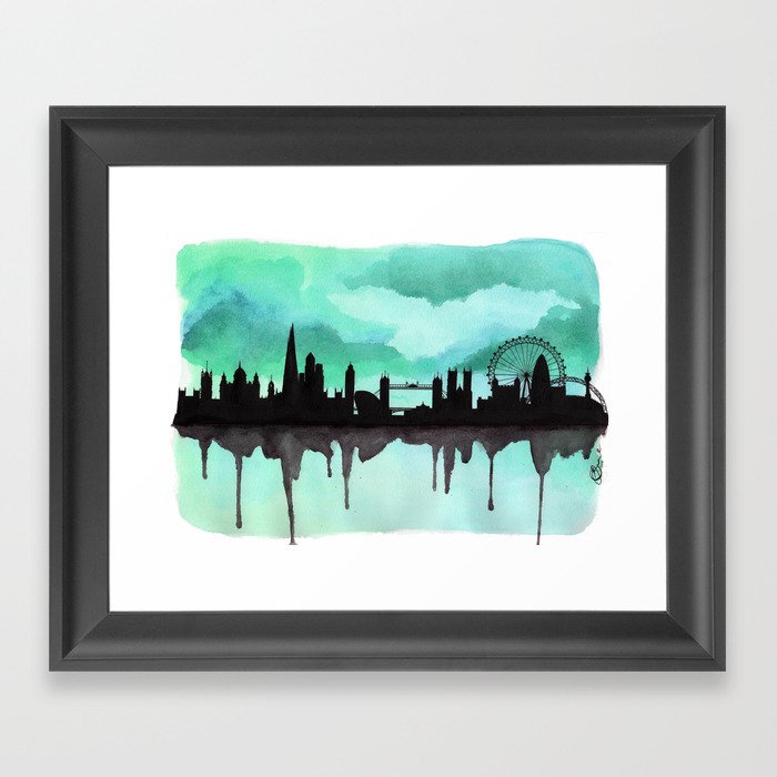 Mint Green London Skyline 2 Framed Art Print
