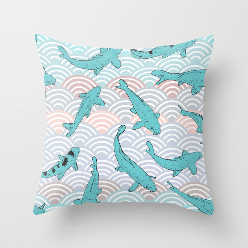 Koi Carp Blue Fish Asian Wave Circle Background Throw Pillow By Ekaterinap Society6