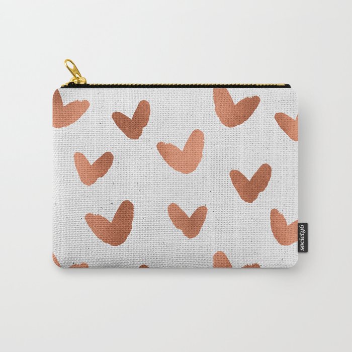 Rose Gold Pink Hearts on Paper Carry-All Pouch