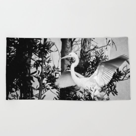 Great Egret In The Trees Beach Towel