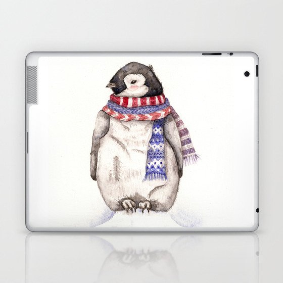 Baby Penguin in Red and Blue Scarf. Winter Season Laptop & iPad Skin